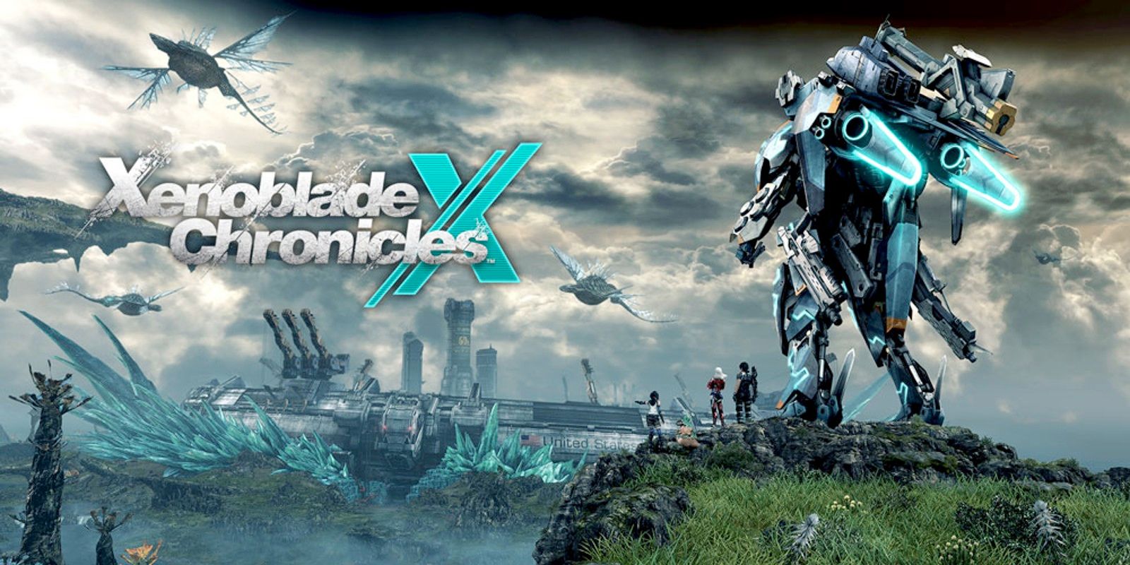 Xenoblade Chronicles X cover art; a mecha overlooks a large strucure.