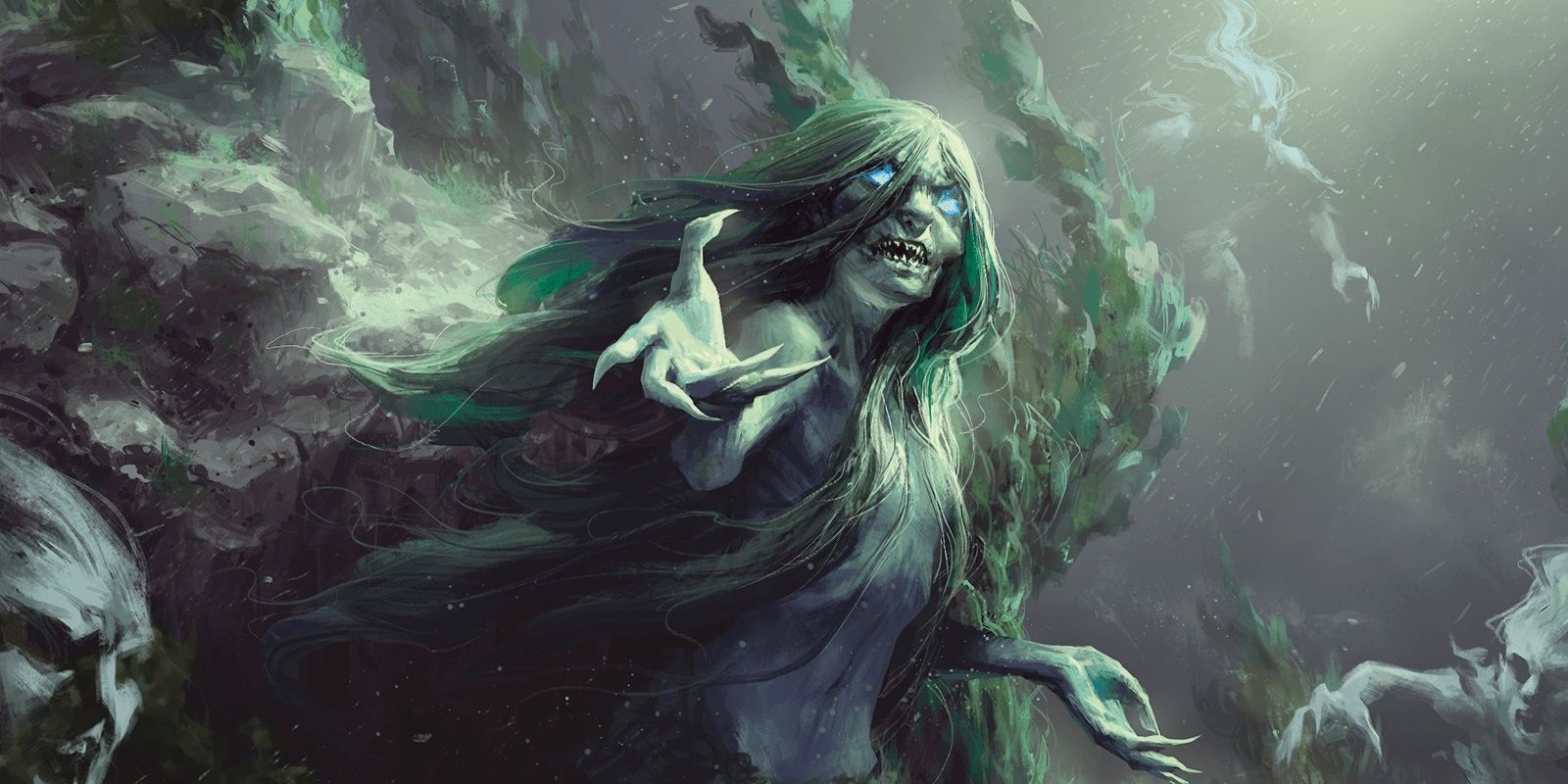 A sea hag reaching toward the player in DnD.