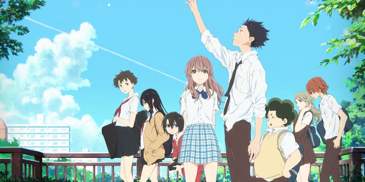 The characters from A Silent Voice outside.