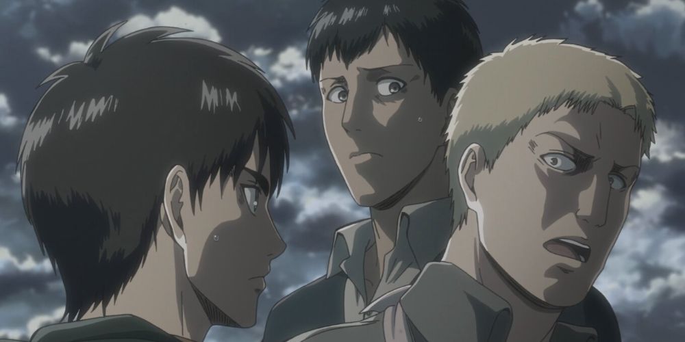 Reiner looks scared before Eren