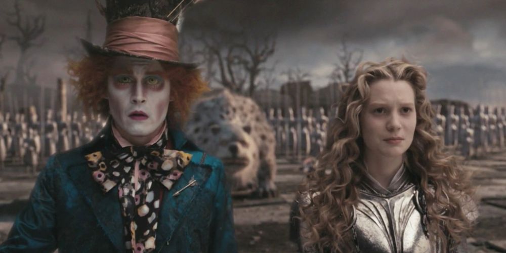 Alice and the Mad Hatter prepare to lead an army against the Red Queen in Alice in Wonderland.