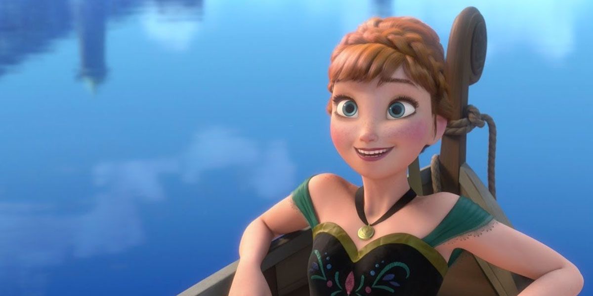 Anna smiles happily while relaxing on a boat in Frozen 2