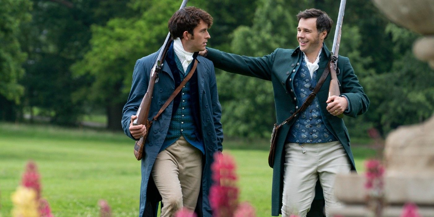 Younger Anthony Bridgerton walking through Garden with his Father, Edmund Bridgerton