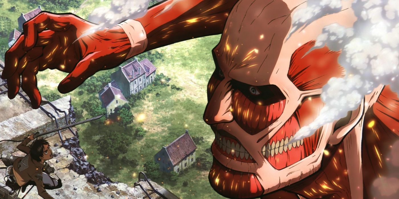 attack on titan eren charges at the colossal titan