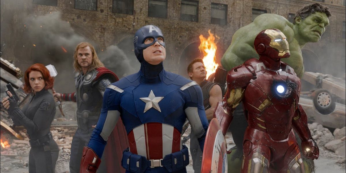 A group shot of the Avengers in The Avengers.