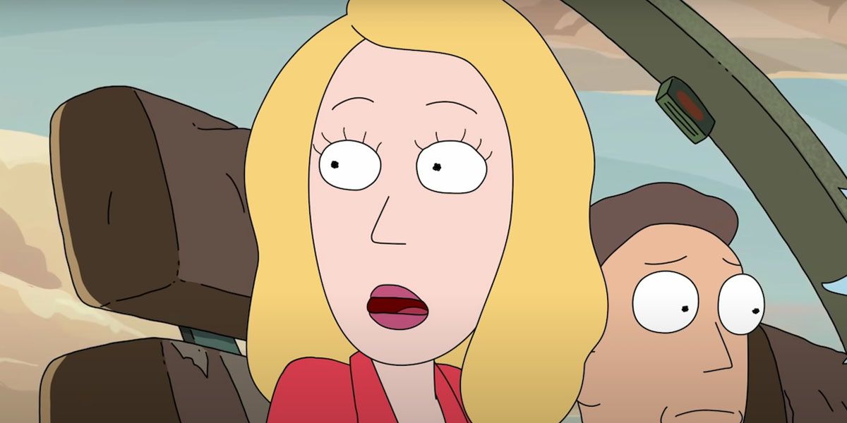 Beth looks surprised next to her husband in Rick's ship