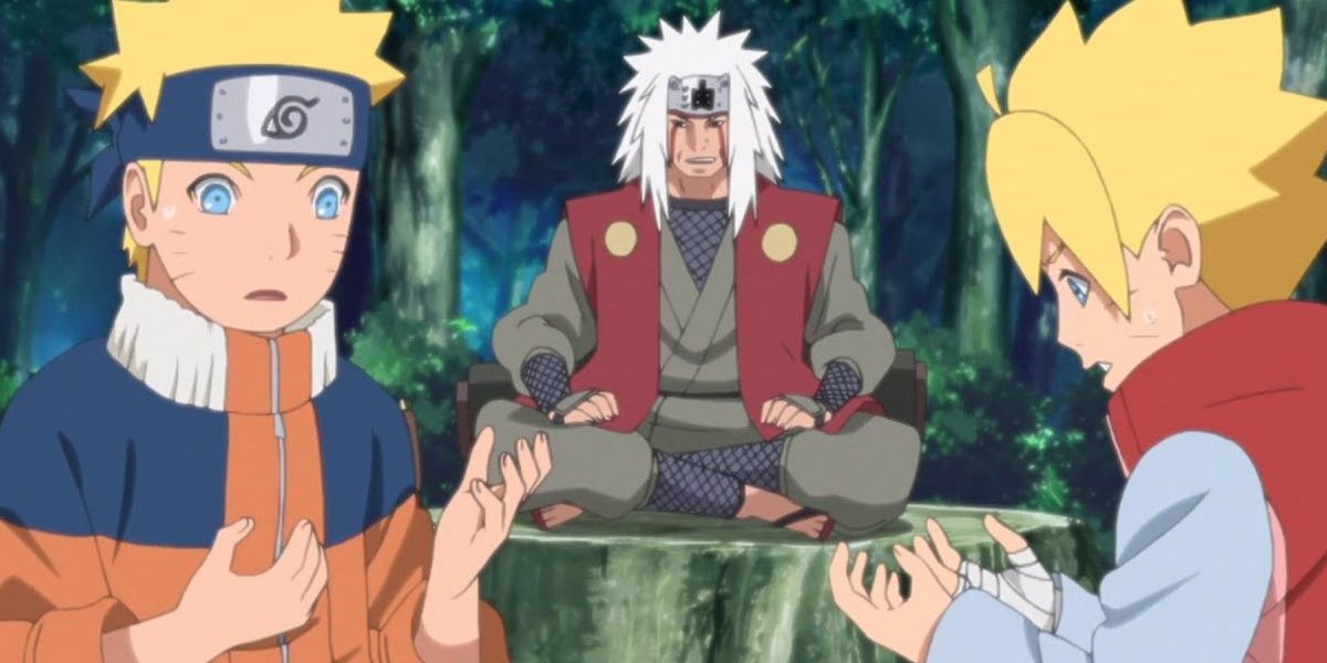 Boruto and Naruto being trained by Jiraiya