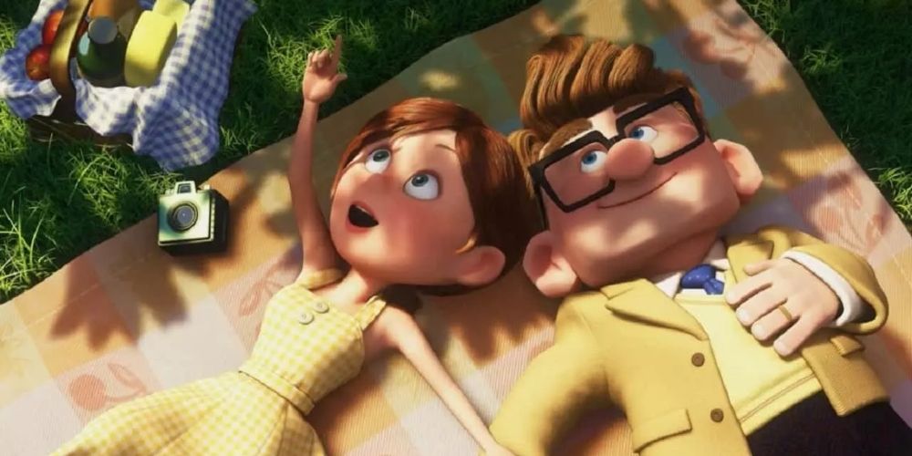 Carl and Ellie looking at clouds in their married life montage in Up movie