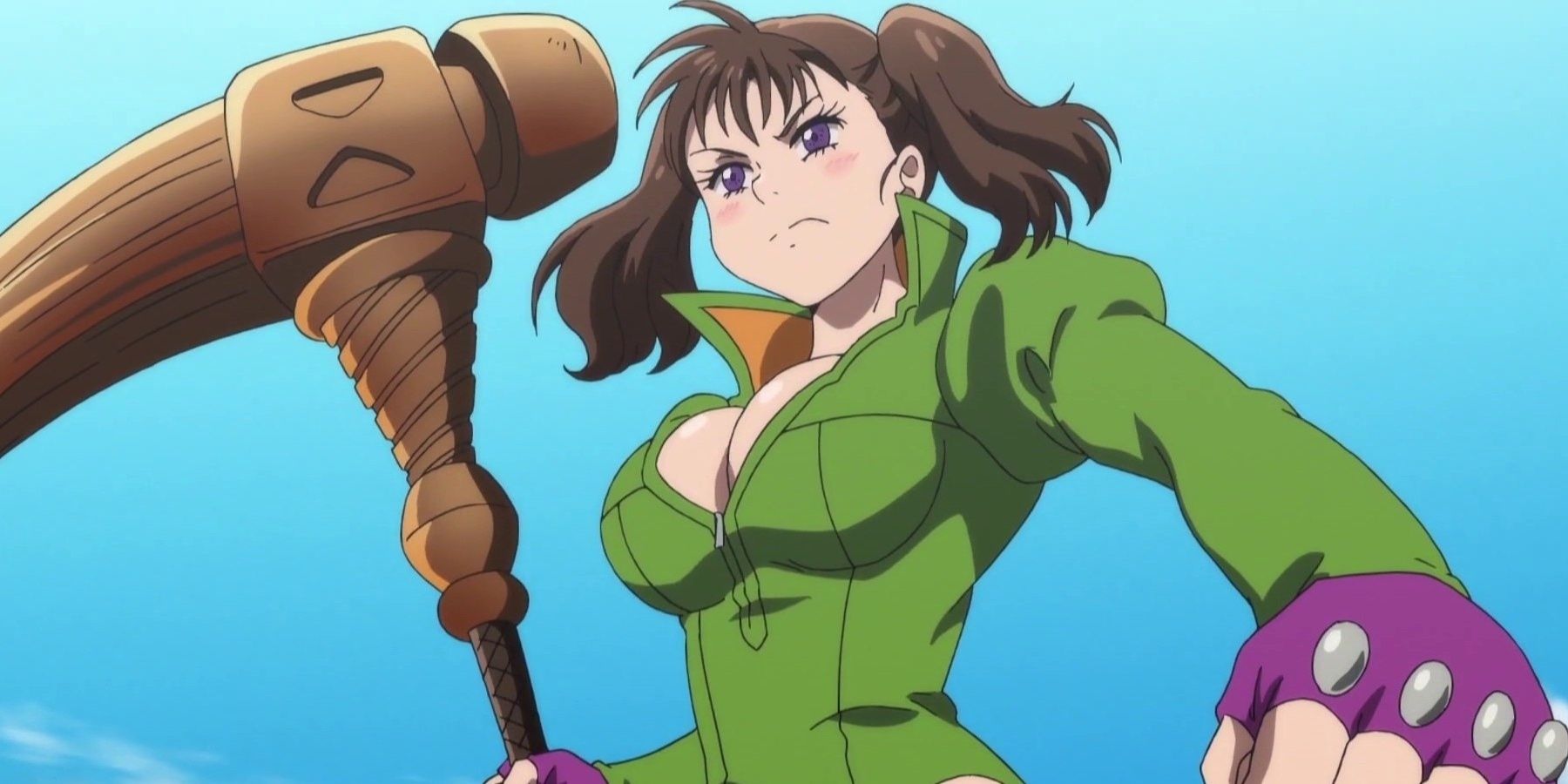 Diane wielding her weapon and looking determined in Seven Deadly Sins