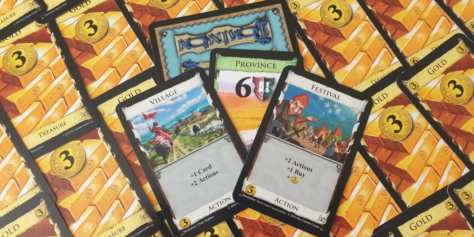 Several cards from Dominion board game.