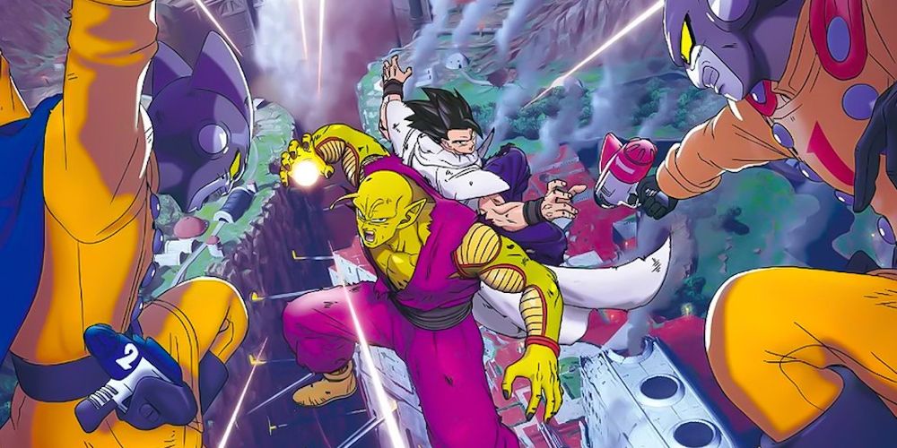 Piccolo and Gohan fight Gamma 1 and 2 in Dragon Ball Super Super Hero