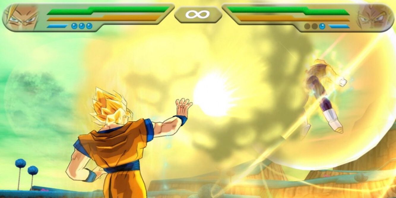 Goku dispara uma explosão de ki em Dragon Ball Z: Tenkaichi Budokai