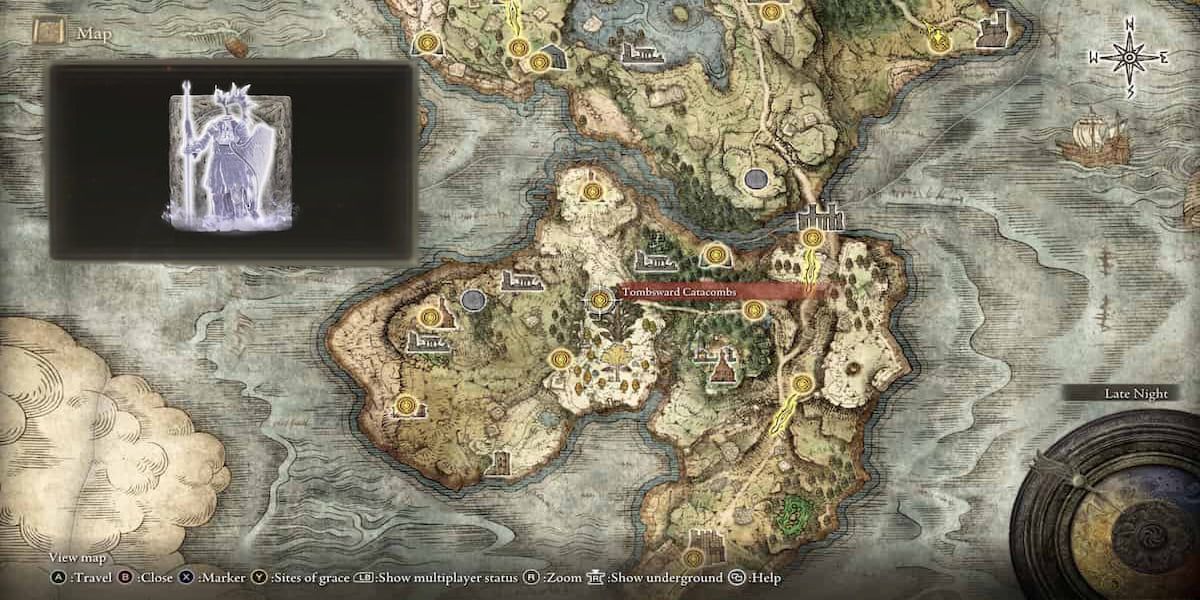 Elden Ring Spirit Ash Lhutel the Headless and its location on the world map.