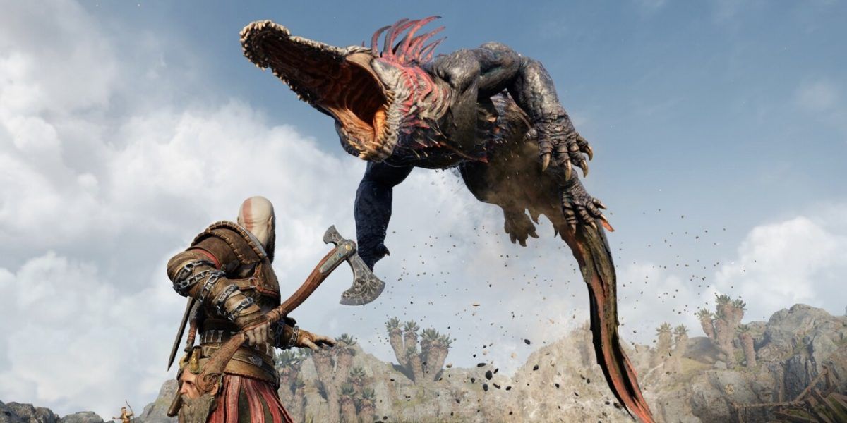 A creature leaping at Kratos in the God of War Ragnarök trailer.