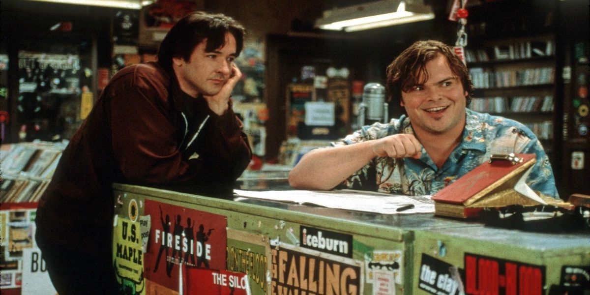 Jack Black and John Cusack in a store in High Fidelity