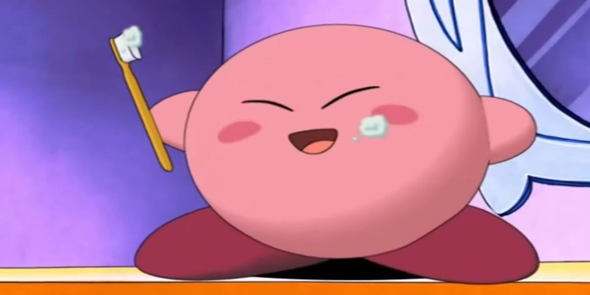 Kirby Anime Brushes Teeth