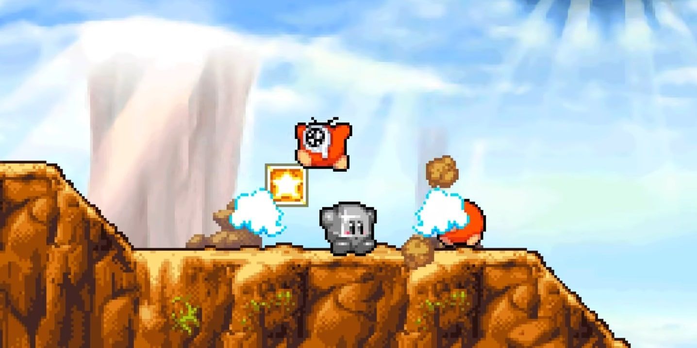 Kirby uses his Metal Ability from Kirby: Squeak Squad to smash a few enemies.