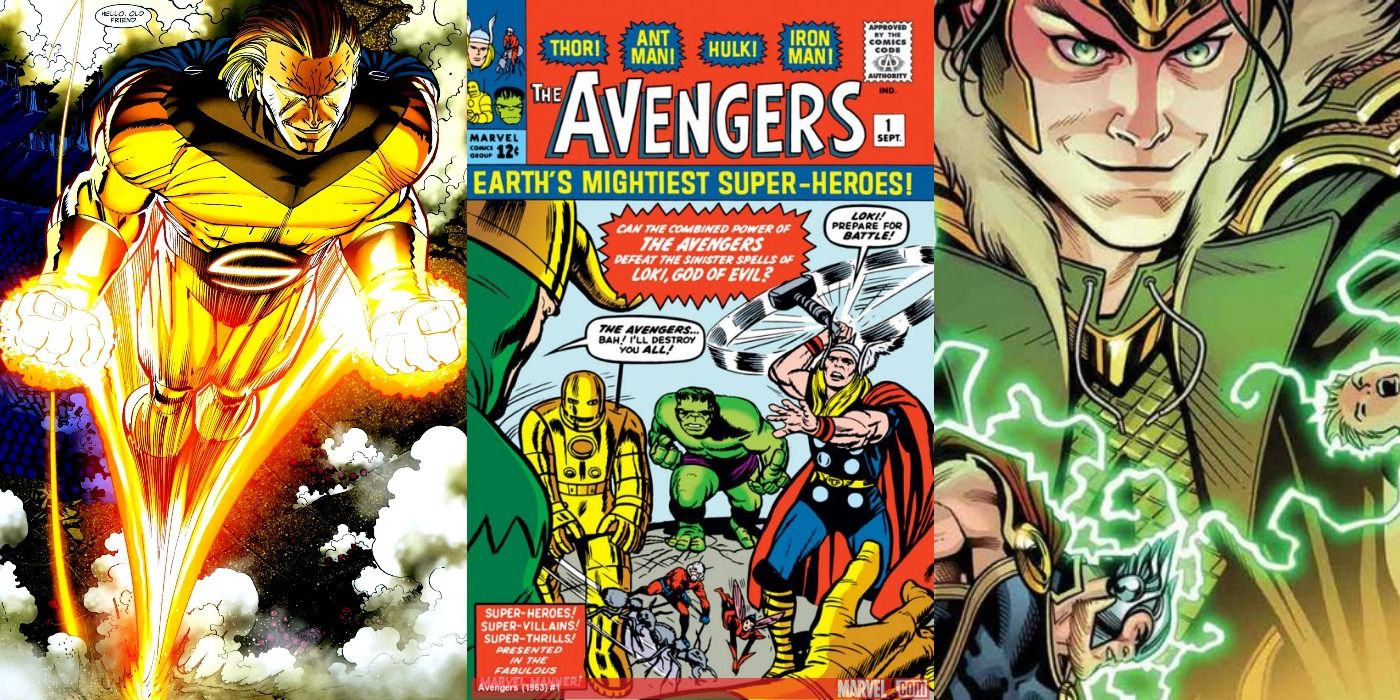 Loki's Biggest Comic Failures Sentry flying, Loki facing the Avengers, Loki tormenting the Avengers split featured