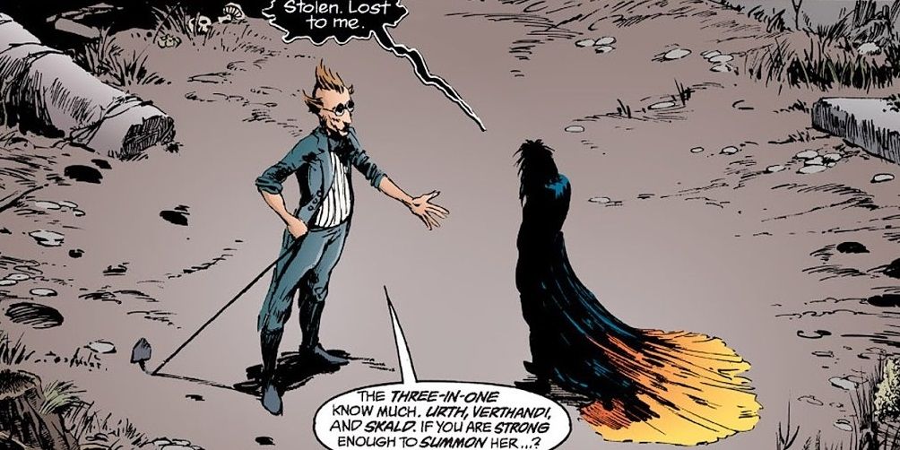 An image of Lucien and Dream talking in the Sandman comics
