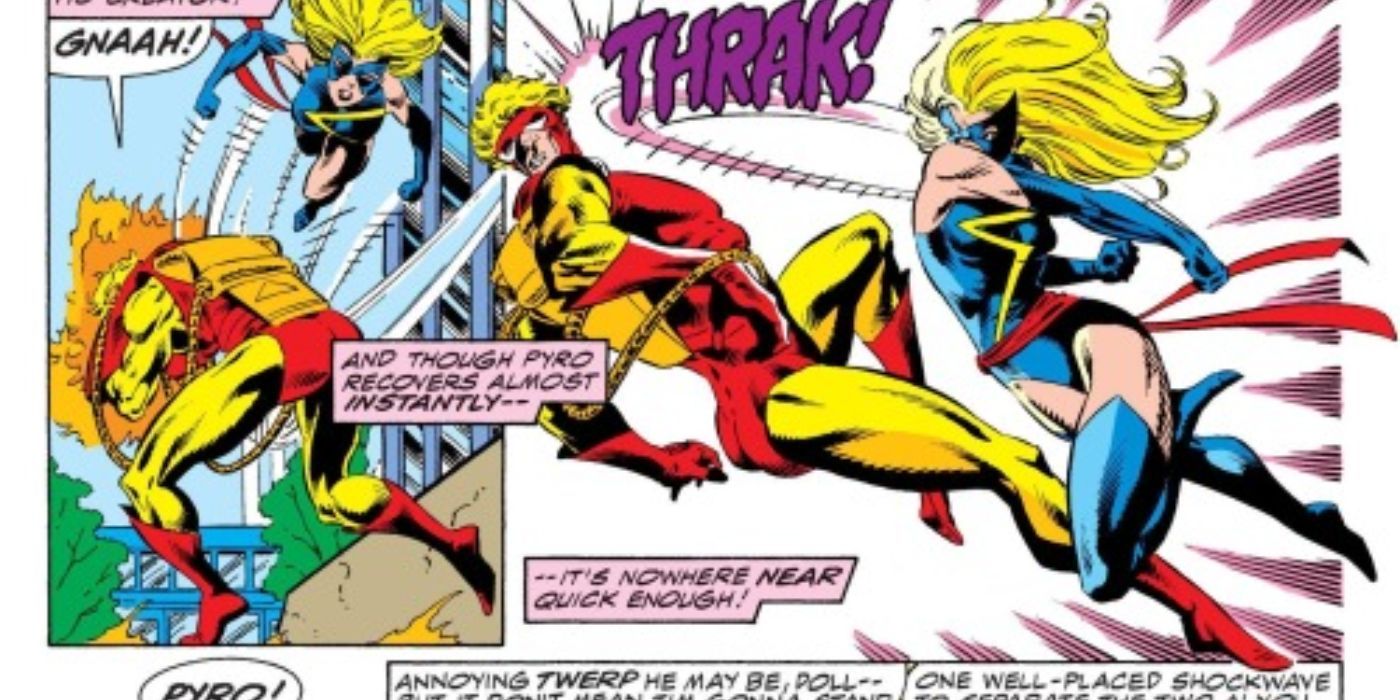 Captain Marvel as Ms. Marvel Defeats Pyro