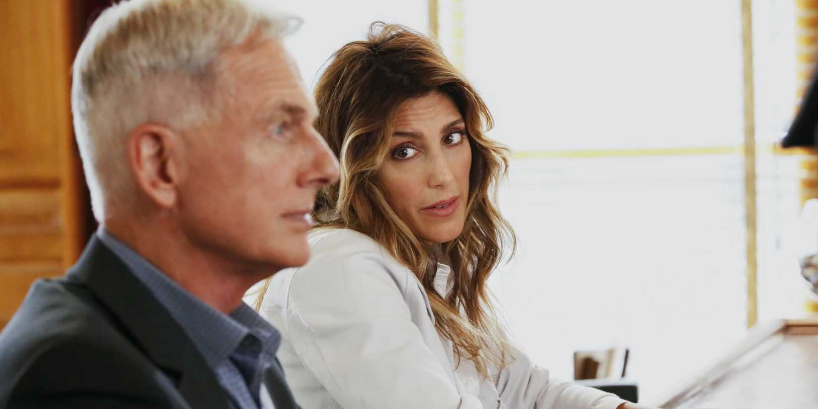 Quinn (played by Jennifer Esposito) gives Gibbs (Mark Harmon) a skeptical look in NCIS.