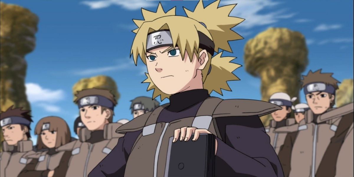Temari looking serious in Naruto.