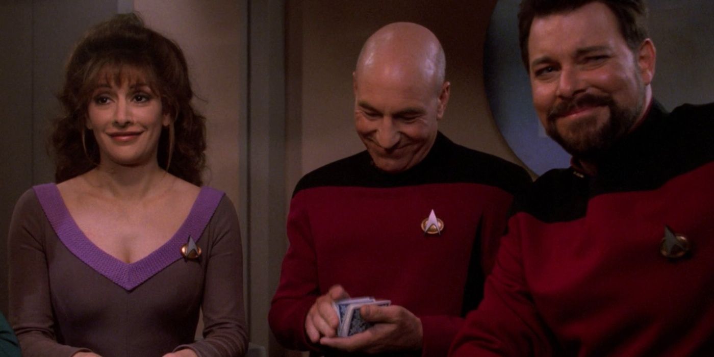 Picard, Troi, and Riker in Star Trek: The Next Generation