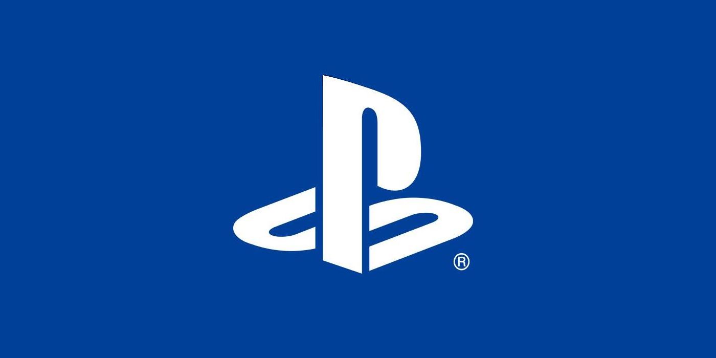 O logotipo branco do Sony PlayStation em um fundo azul.