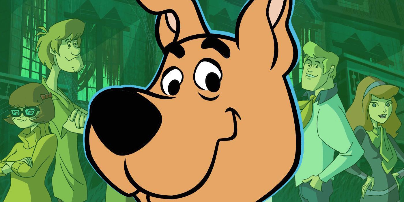 Scrappy Doo on an image of Shaggy, Velma, Freddie, and Daphne of Scooby Doo