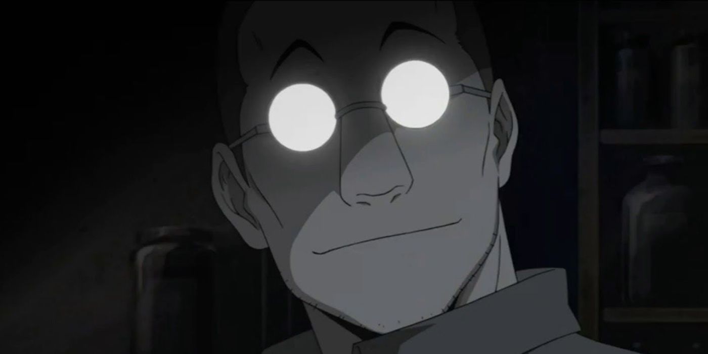 Shou Tucker de Fullmetal Alchemist: Brotherhood parece ameaçador.