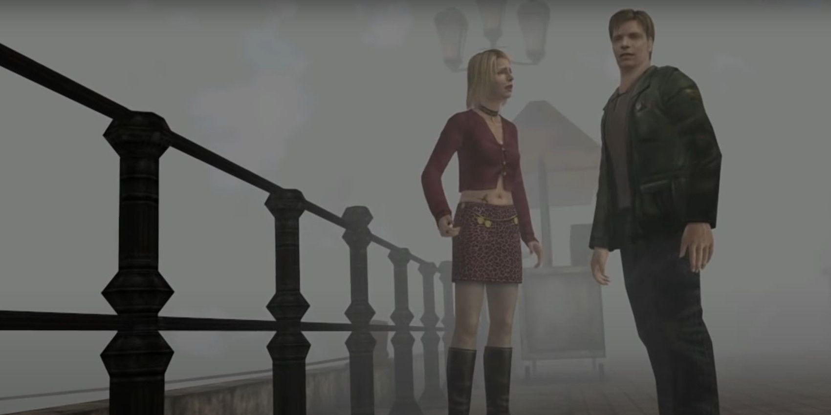 Maria and James Sunderland in a foggy Silent Hill 2 location