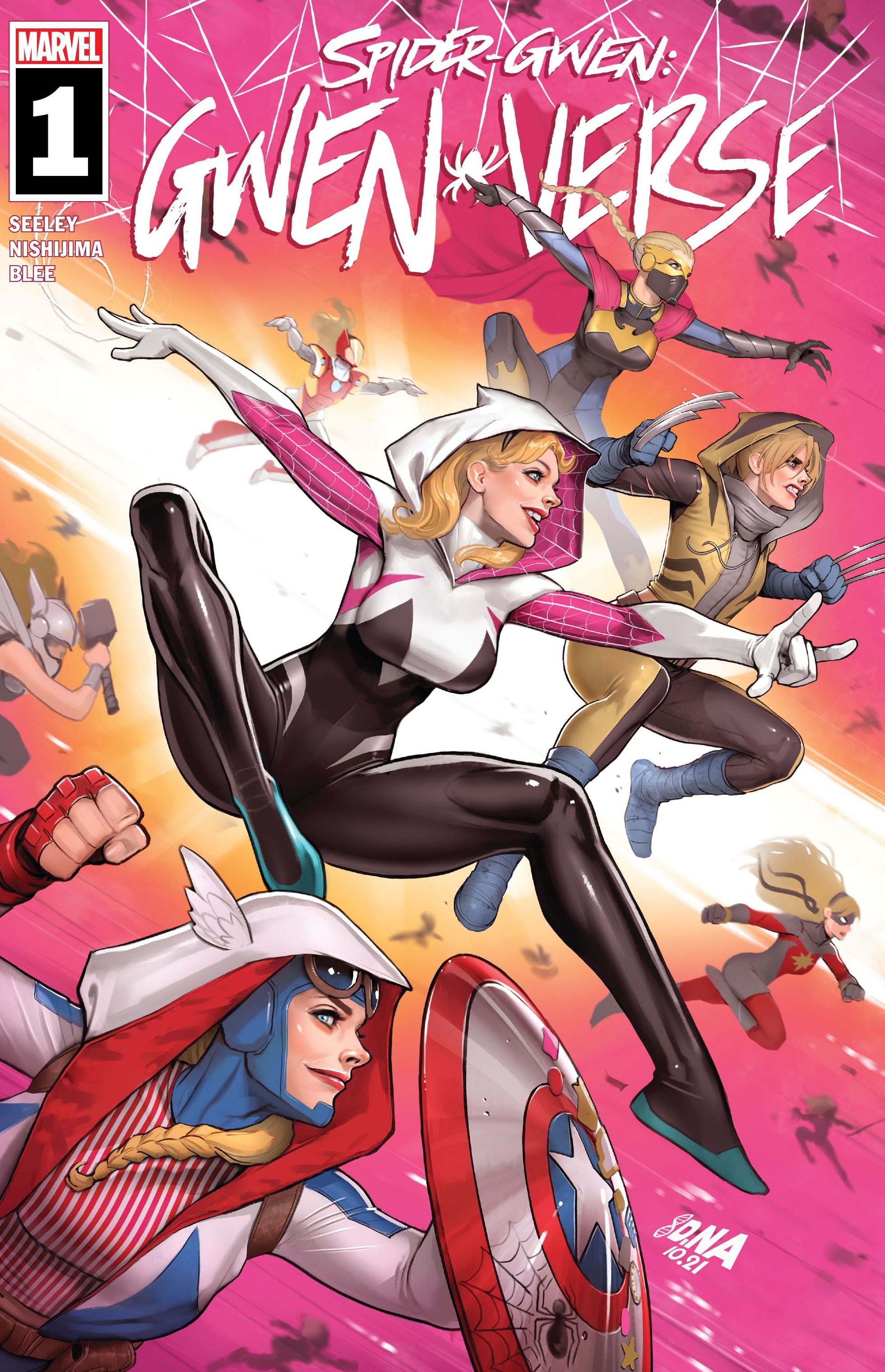 Different versions of Gwen Stacy on the cover of Gwenverse #1