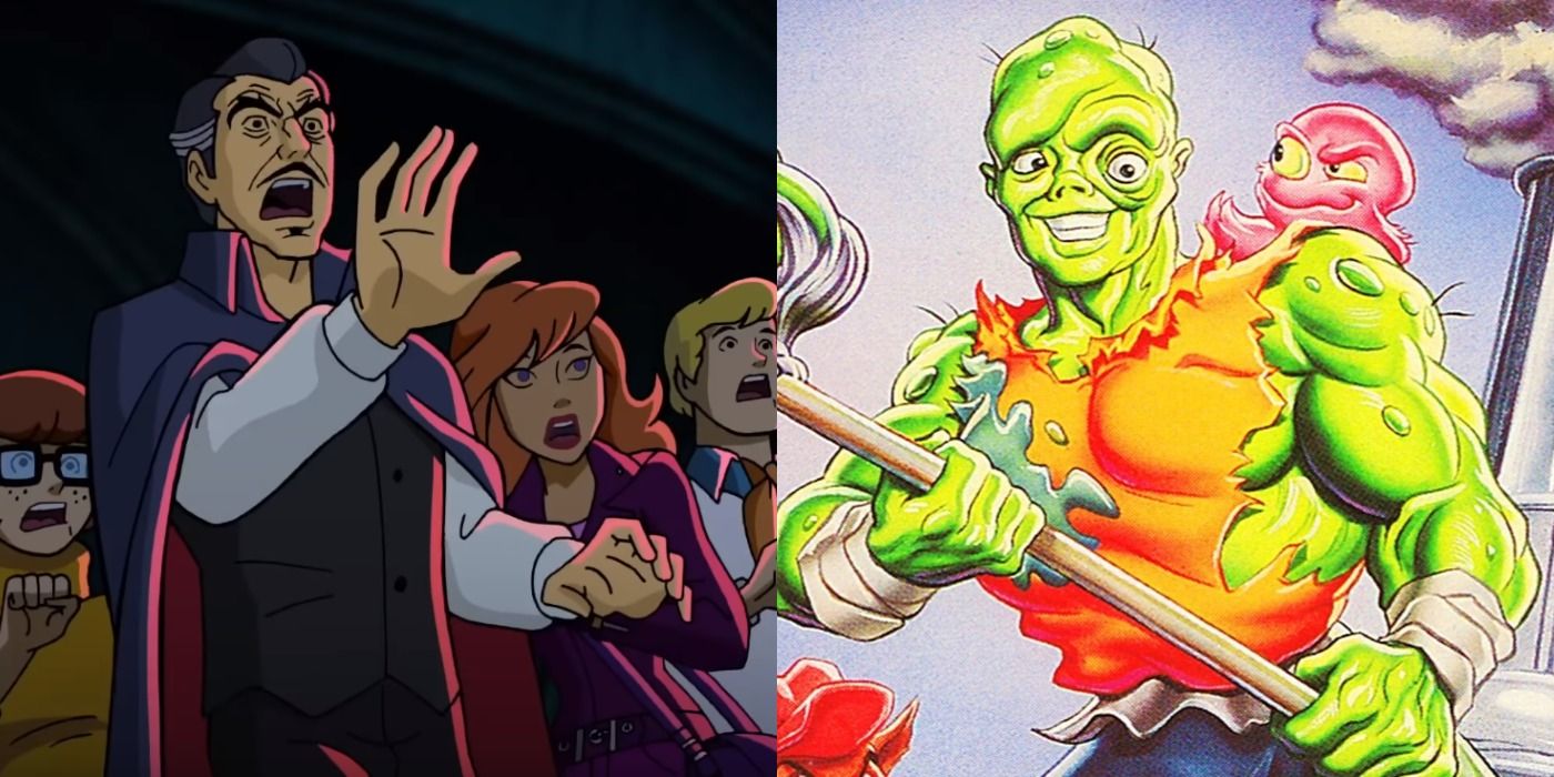Split image of The Thirteen Ghosts of Scooby Doo and Toxic Crusaders
