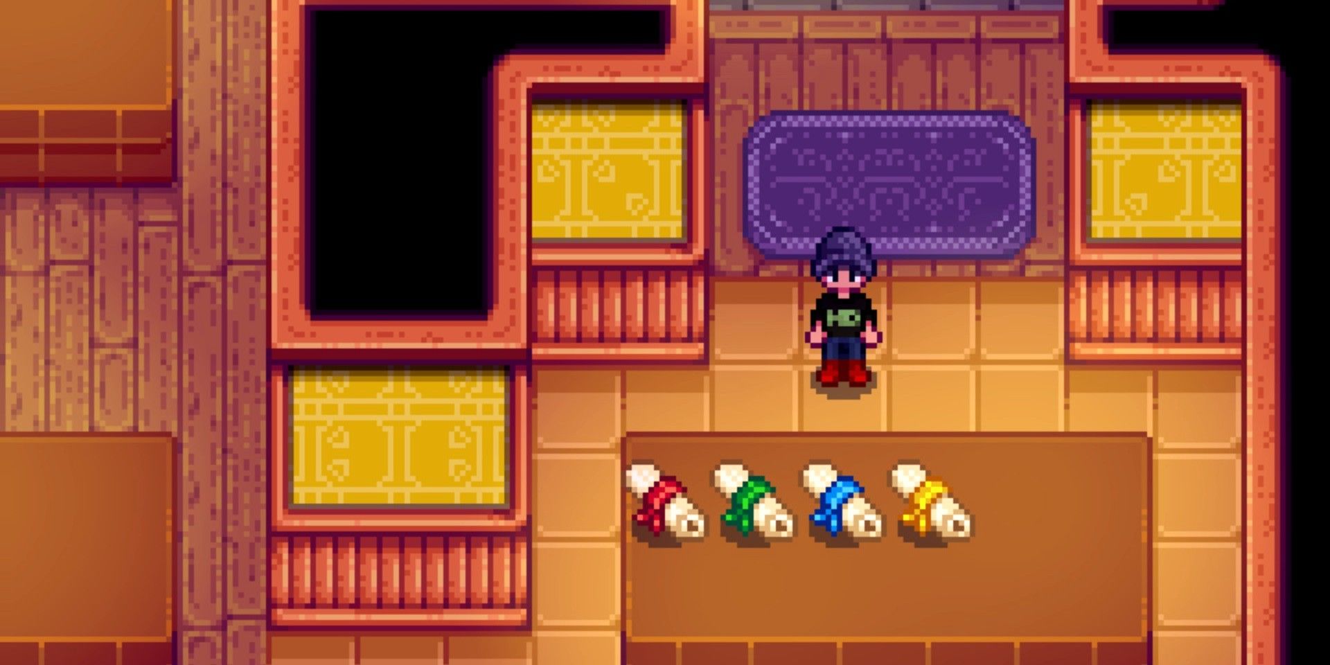 Os quatro Dwarf Scrolls em exibição no Stardew Valley's Museum