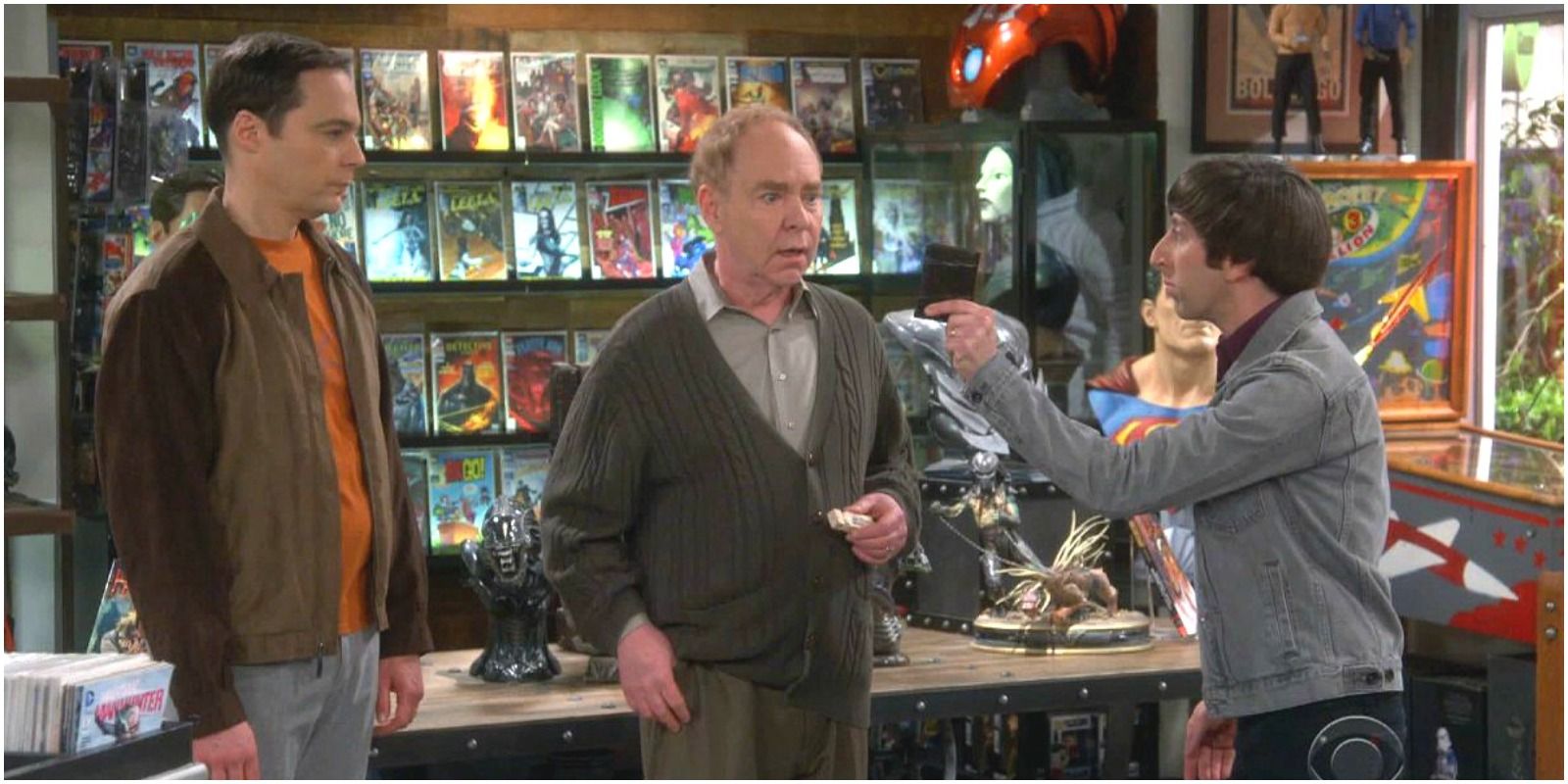 Teller Sheldon and Howard at the Comic Book Store from the Big Bang Theory