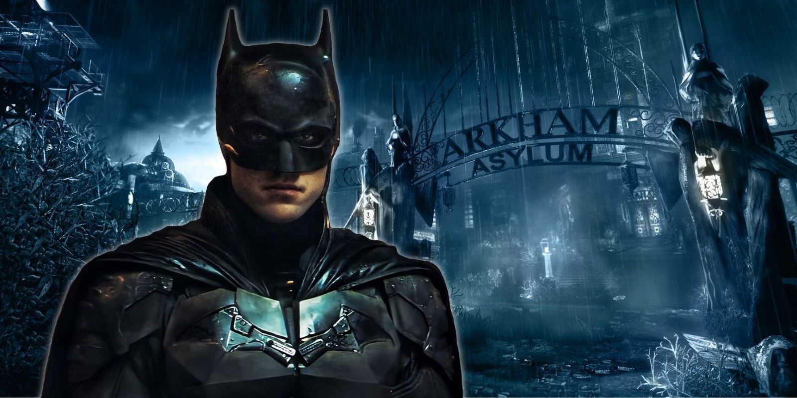 Robert Pattinson's Batman alongside Arkham Asylum