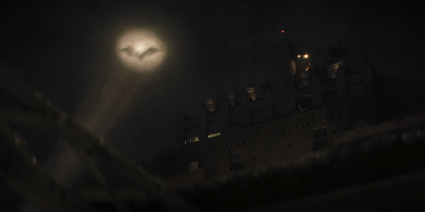 The Bat Signal In The Skies Of Gotham In The Batman 2022 Movie
