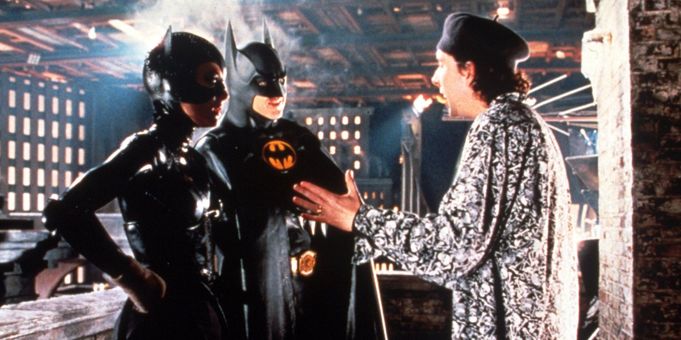 Tim Burton and cast on the set of Batman Returns