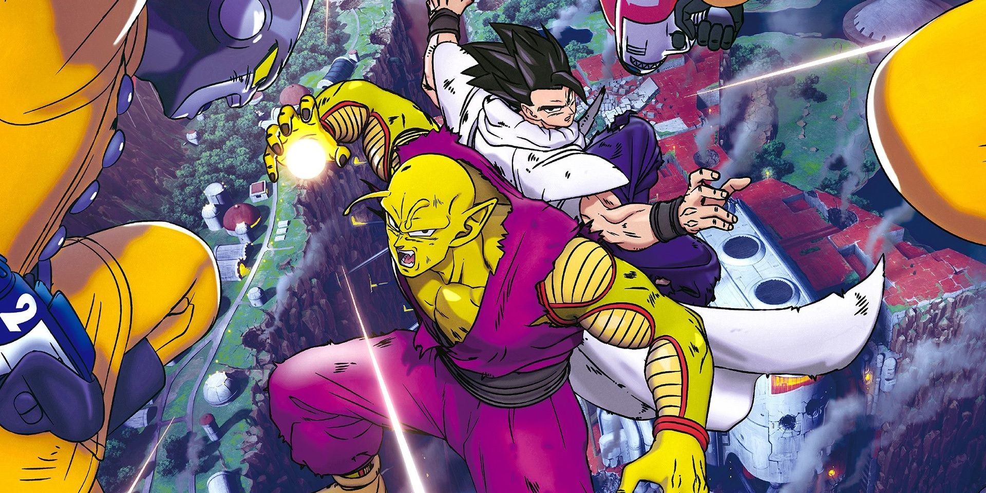Gohan and Piccolo, in their Ultimate forms, face off against the Gamma Androids in Dragon Ball Super: Super Hero.