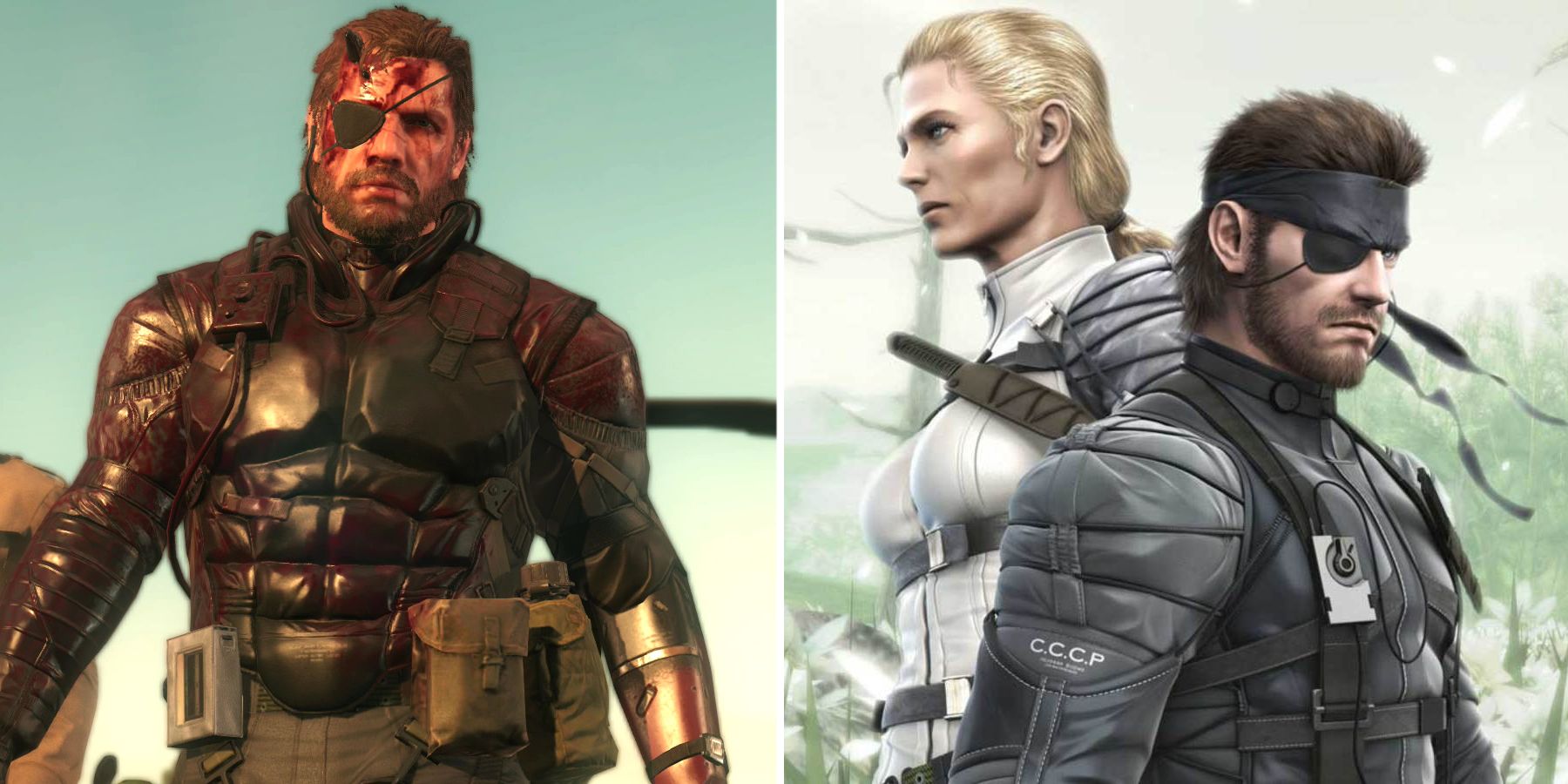 Venom Snake from Metal Gear Solid V and The Boss and Naked Snake from Metal Gear Solid 3