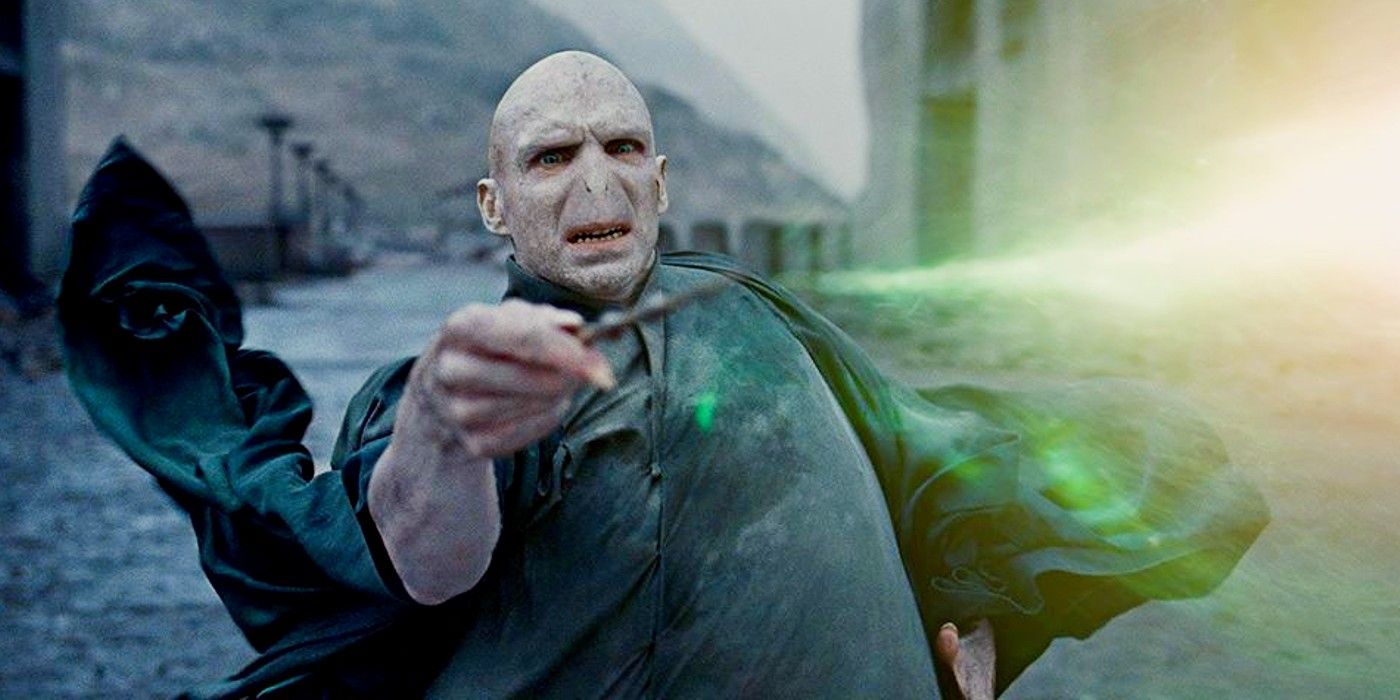 Voldemort casting the killing curse in Battle of Hogwarts in Harry Potter and the Deathly Hallows: Part 2