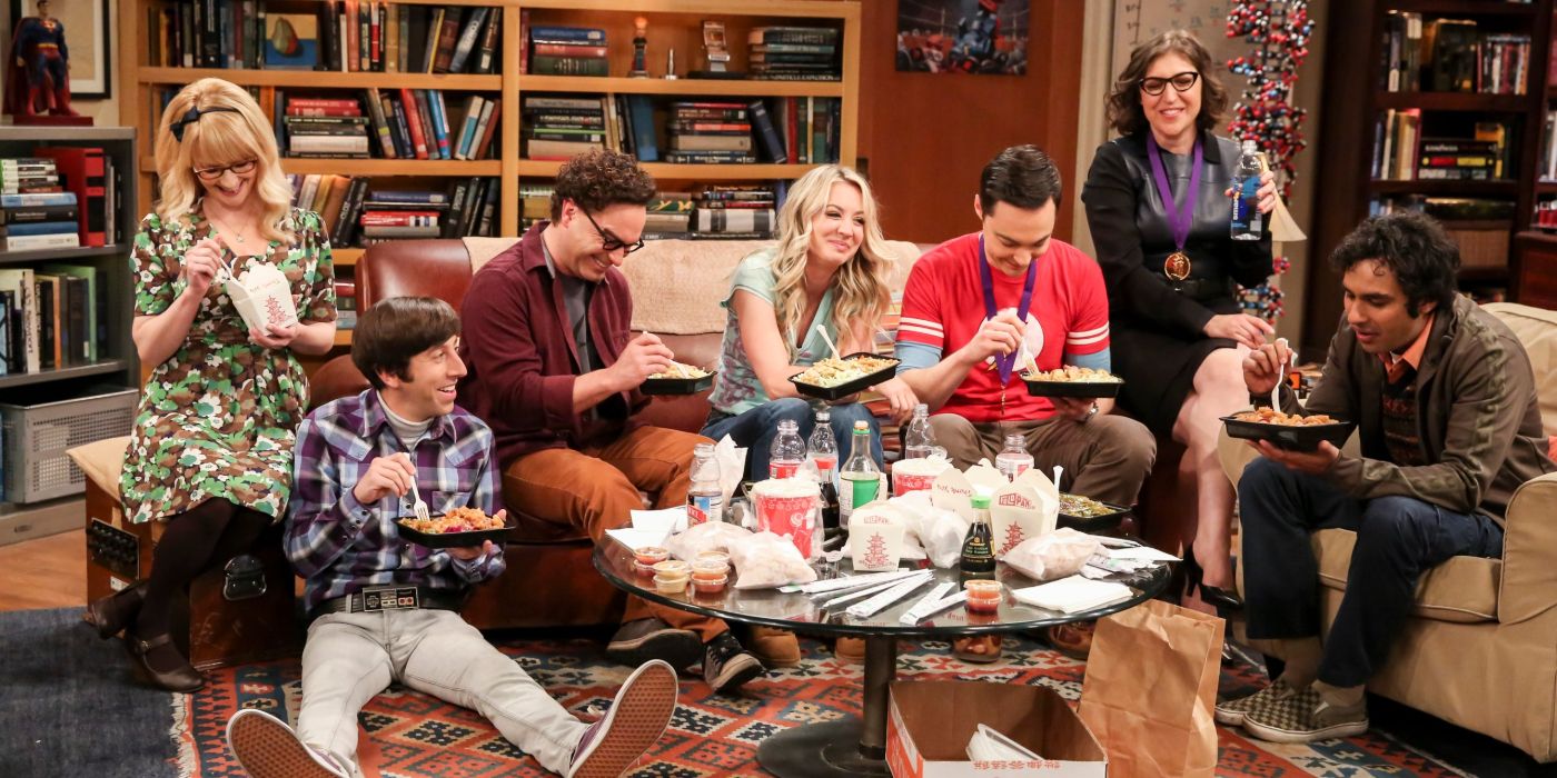 big bang theory cast in living room
