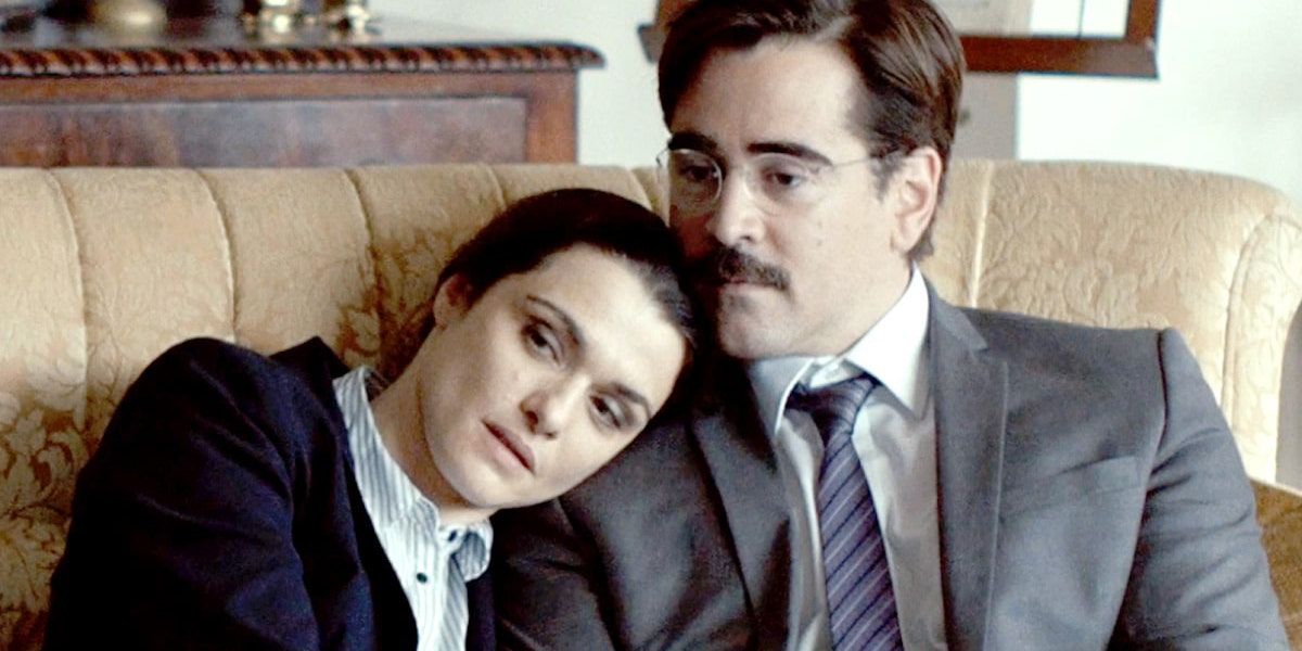 Colin Farrell and Rachel Weisz share a tender moment in The Lobster