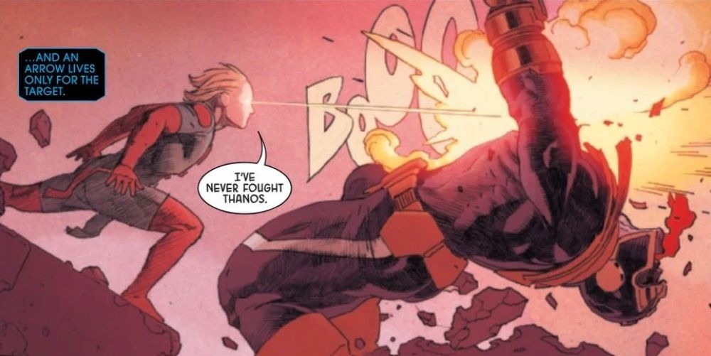 Marvel Comics' Ikaris shoots Thanos with laser eyes