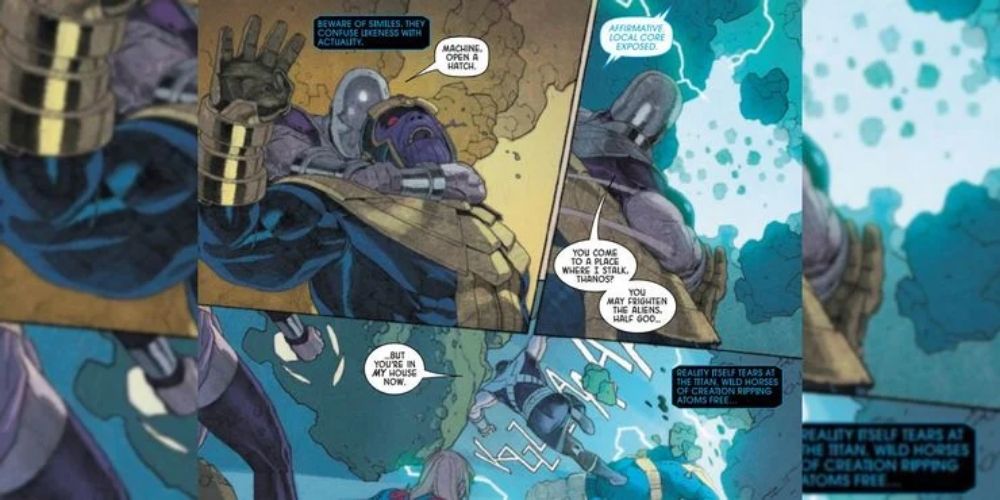 Gilgamesh puts Thanos in a chokehold
