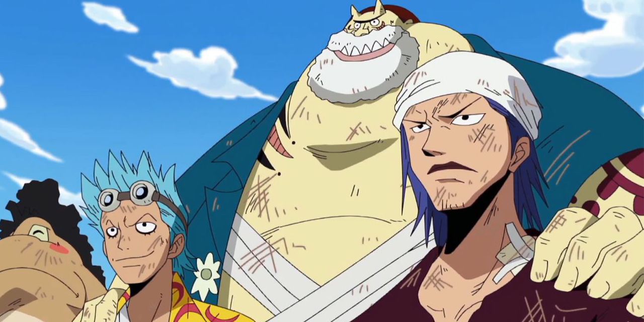 Franky, Iceburg, and Tom in Water 7 in One Piece.