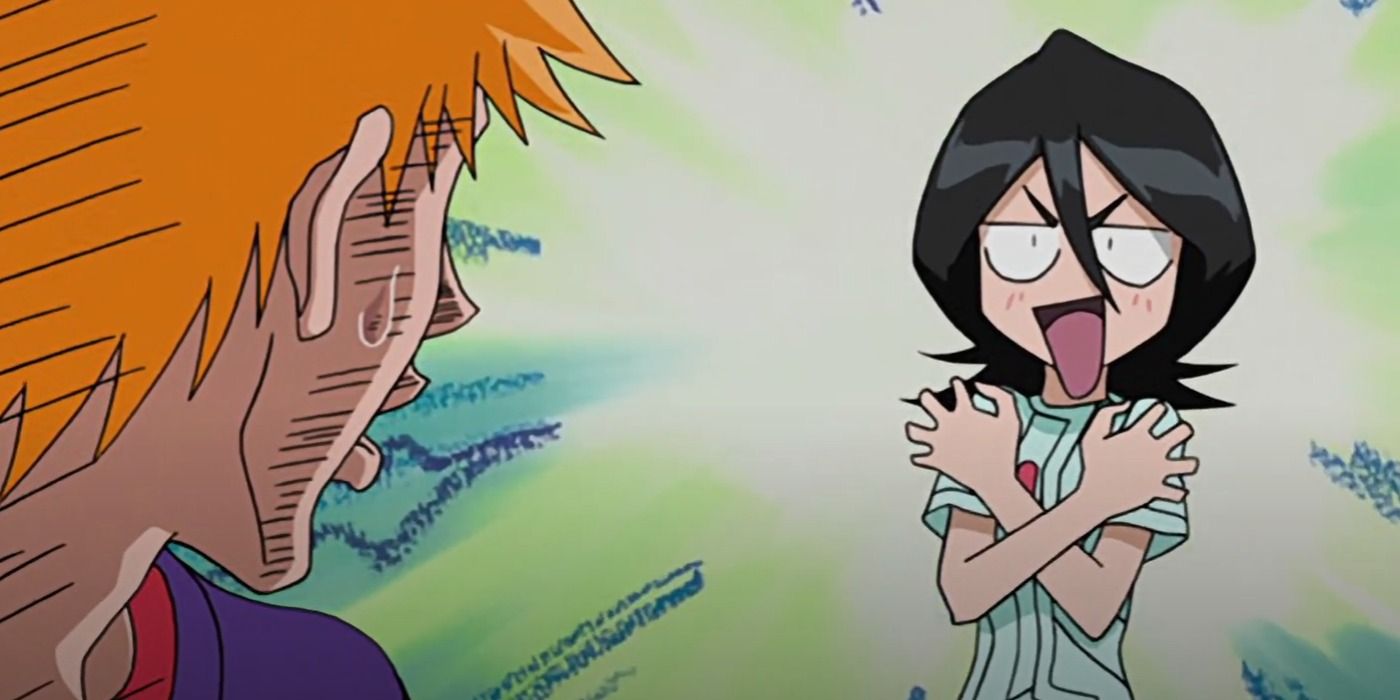 Rukia screaming while Ichigo watches her