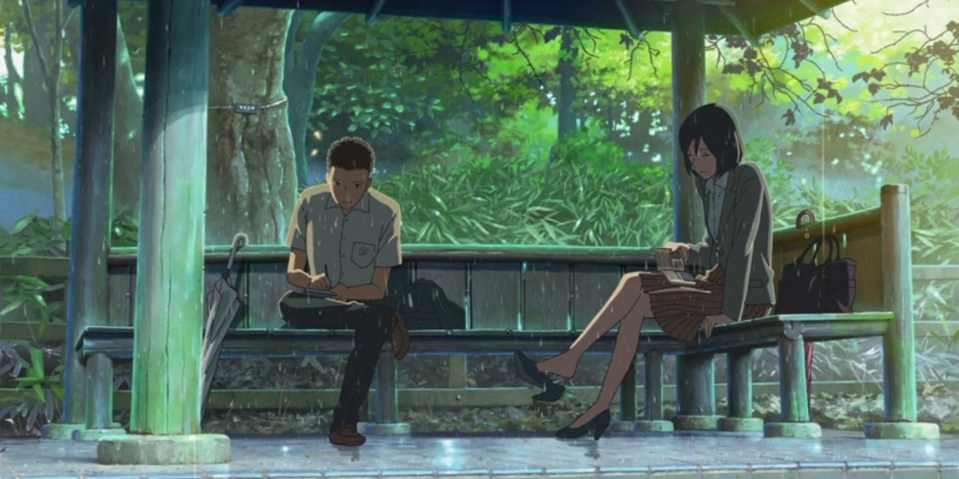 Takao and Yukari have a conversation in The Garden of Words