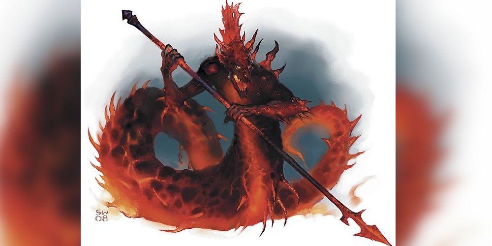 Dungeons & Dragons salamandra brandindo uma lança