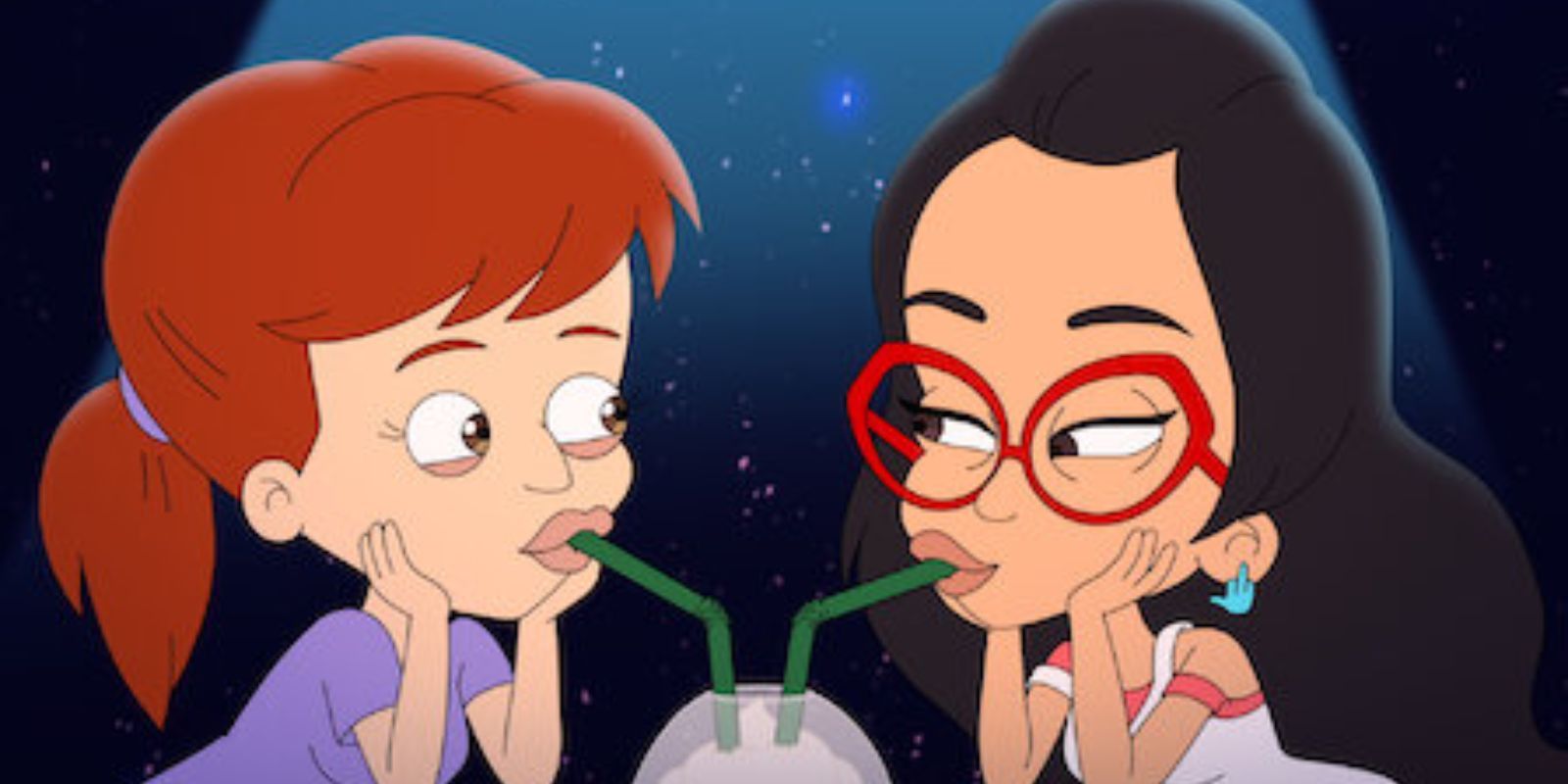 Jessi and Ali share a milkshake in Netflix's Big Mouth